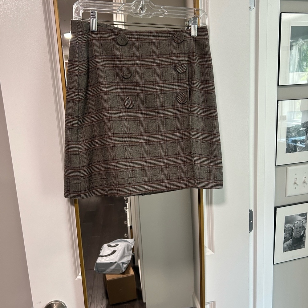 Mango Plaid Double-Breasted Skirt - Gray and Brown